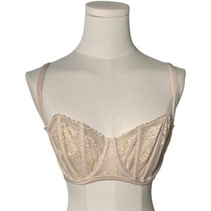 Lace Bustier Bra Beige‎ Lingerie Adjustable Straps Underwire Padded